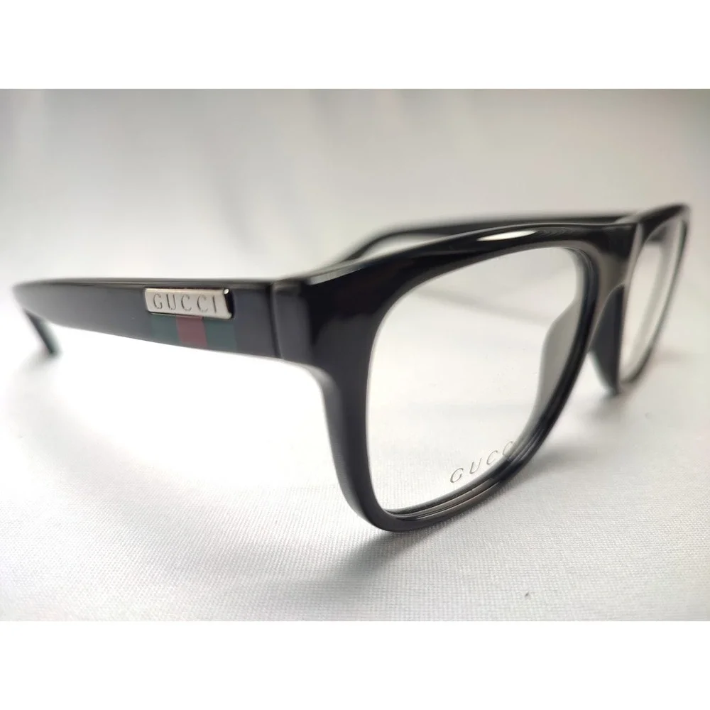 Gucci GG1117O 001 Black Acetate Rectangle Eyeglass Frames Italy 56-17-145